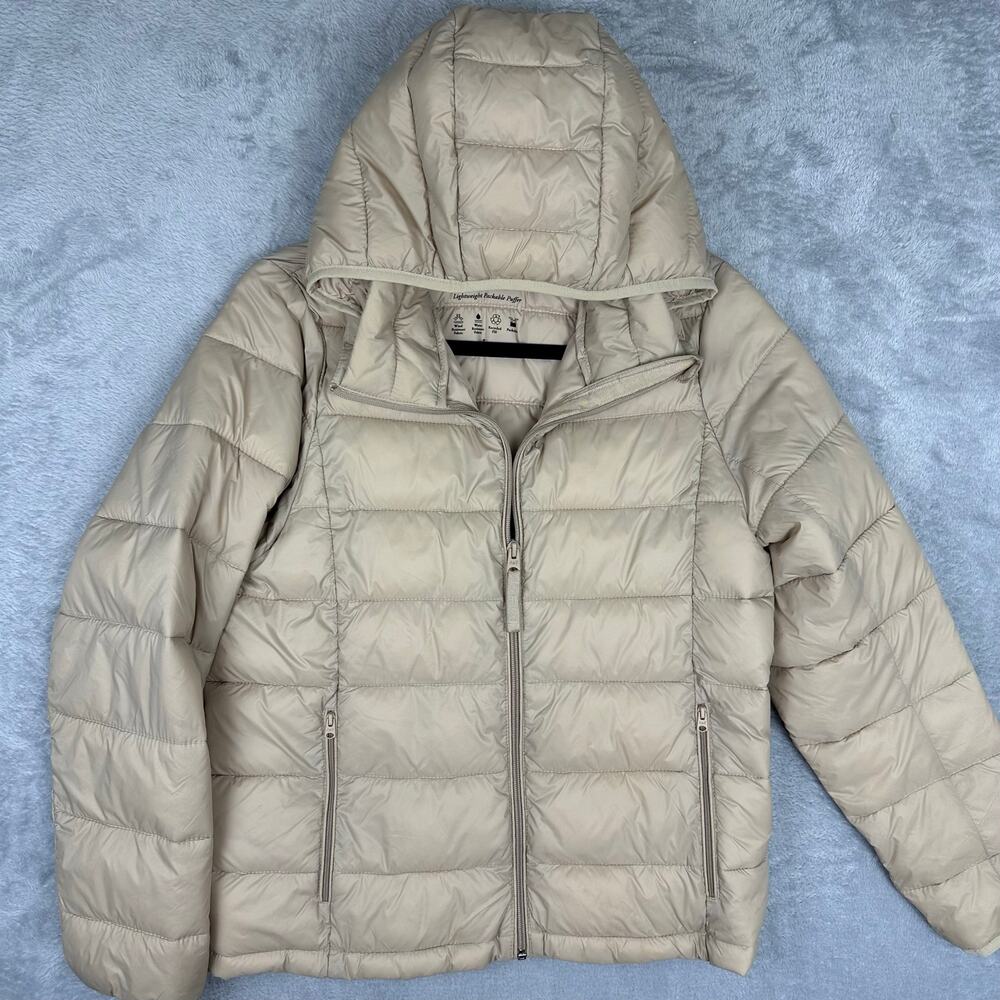 Abercrombie & Fitch Beige Quilted Light Packable Puffer Coat Hooded Women S